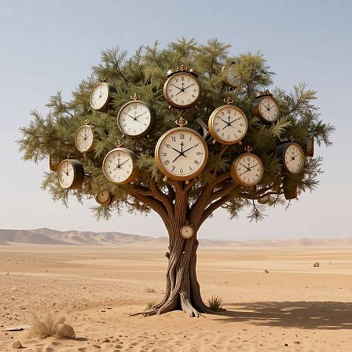 Surreal Clock Tree in Desert