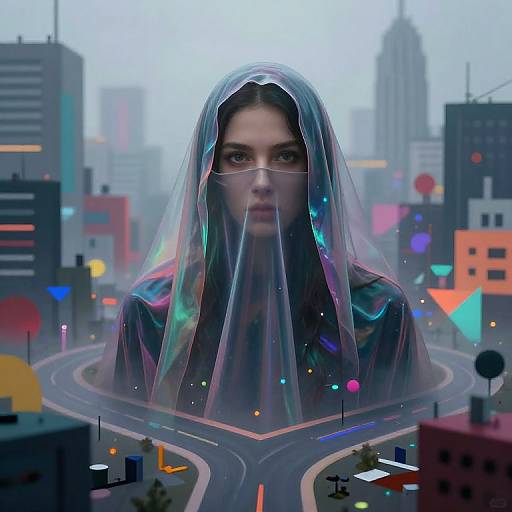 Mysterious Figure in Iridescent Fog