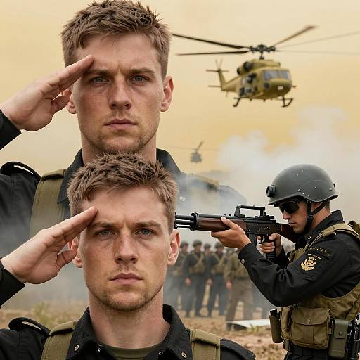 Intense Male Faces with Soldier Focus