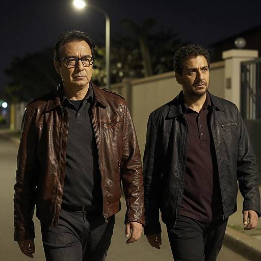 Two Men Walking at Night