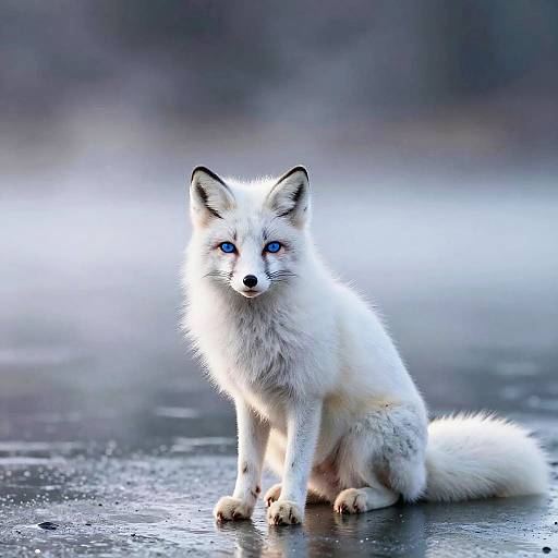 Ethereal White Fox on Frozen Lake