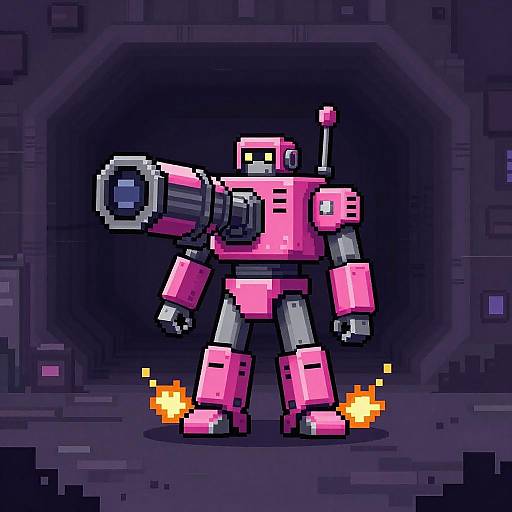 Retro Pixel Robot Sentry Scene