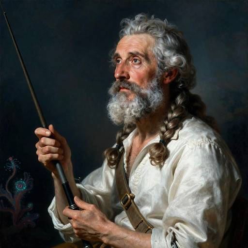 Rococo Elder Fisherman in Bioluminescent Sea