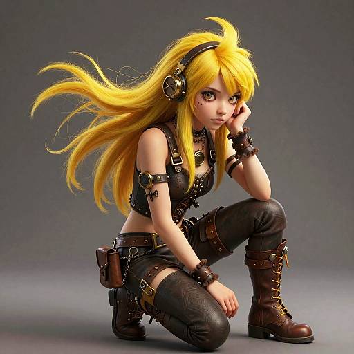 Vivid Steampunk Girl in Dramatic Lighting