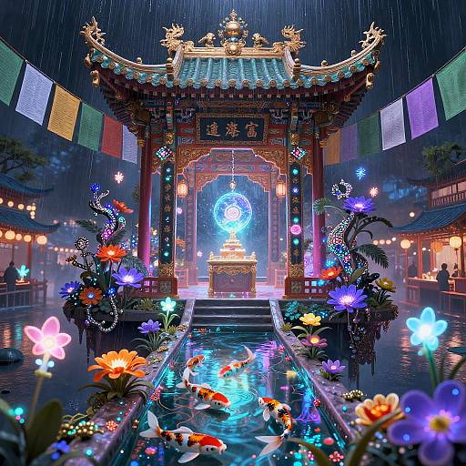 Augmented Shrine in Neon Night Bazaar