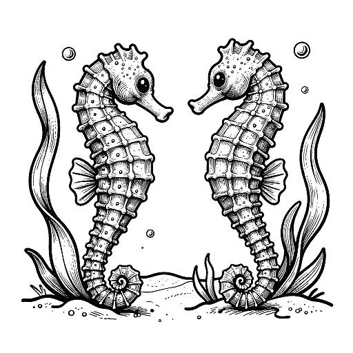 Whimsical Seahorses Etching Print
