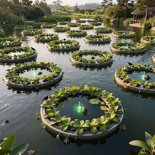 Futuristic Floating Aquatic Plant Farms