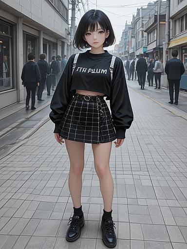 Young Woman in Black Urban Fashion on City Street