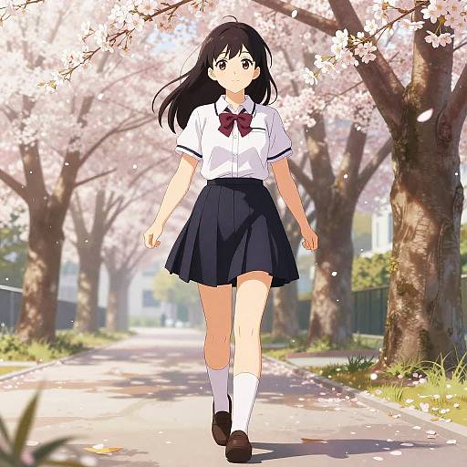 Elegant Anime Girl Among Cherry Blossoms