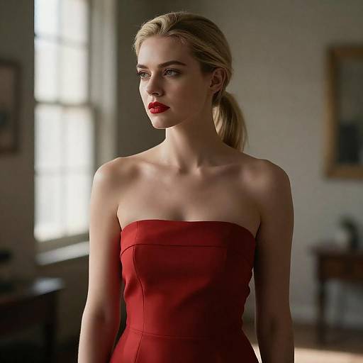 Backlit Blonde in Red Dress