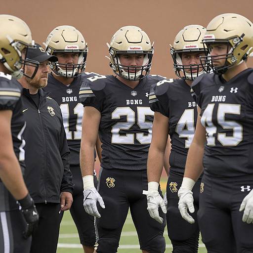 American Football Team Huddle with Coach