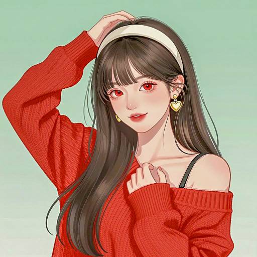 Digital Portrait of Young Woman with Red Sweater