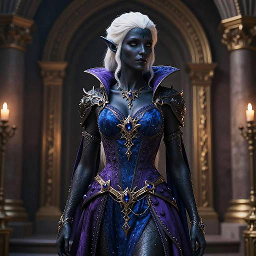 Elegant Dark Elf in Opulent Attire