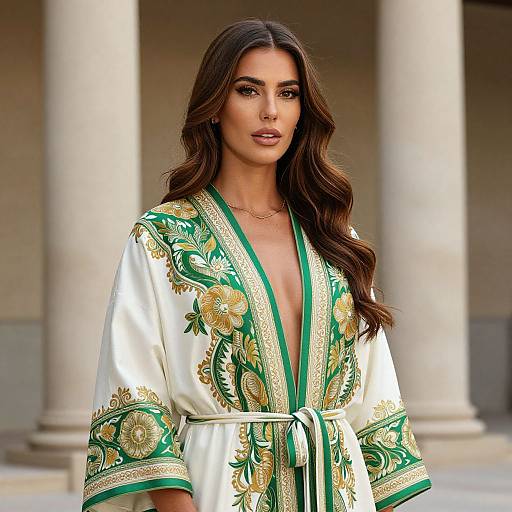 Woman in Ornate Robe by Columns