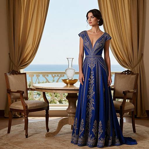 Elegant Woman in Blue Gown
