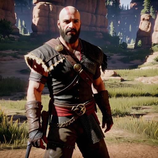 Warrior in Ancient Armor in Rocky Landscape