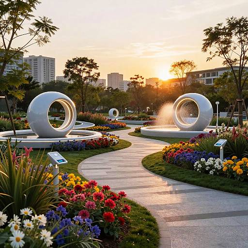 Futuristic Urban Park Design at Sunset