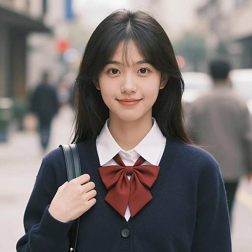 Smiling Asian Woman in School Uniform