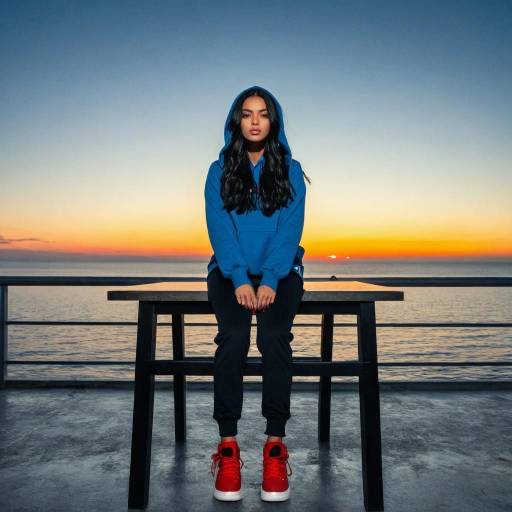 Girl in Hoodie by the Sunset Ocean