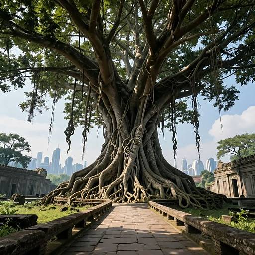 Gravity-Defying Tree and Futuristic City