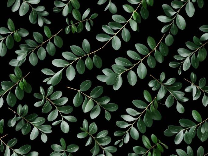 Seamless pattern of green leaves on black background