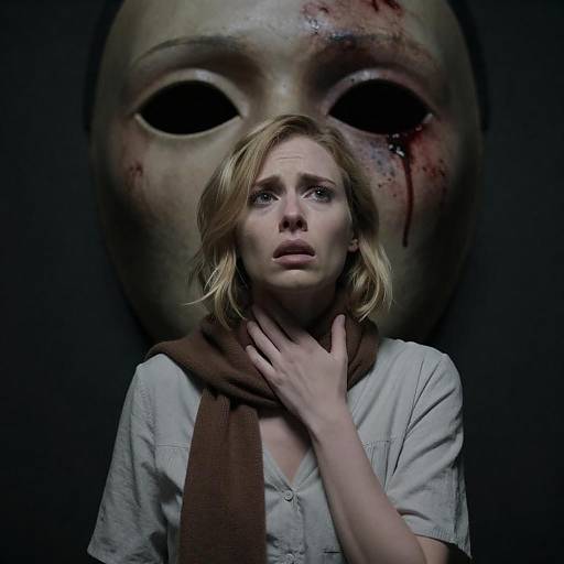 Frightened Woman with Menacing Mask