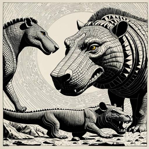 Illustration of Ammit, Ancient Egyptian Hybrid Creature