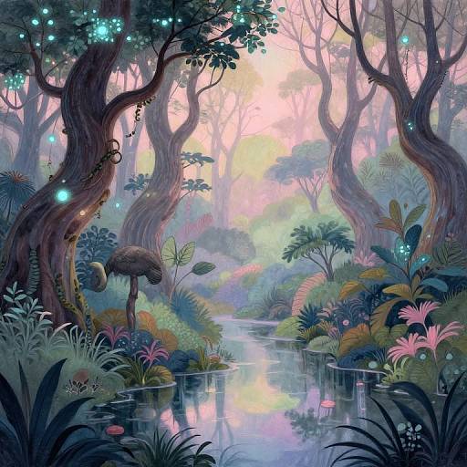 Dreamlike Forest with Bioluminescent Trees