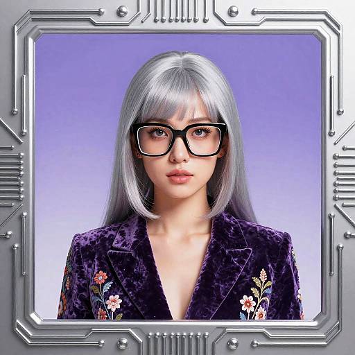 Stylized Silver-Haired Woman Portrait