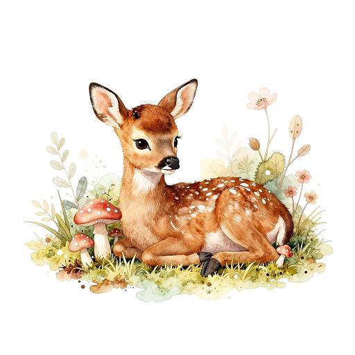 Gentle Fawn in Soft Watercolor