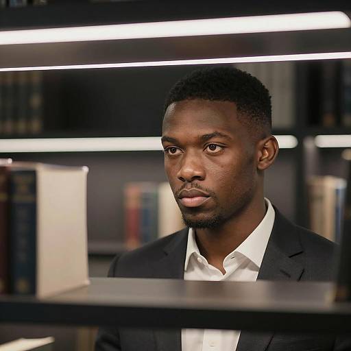 Young man reading in library
