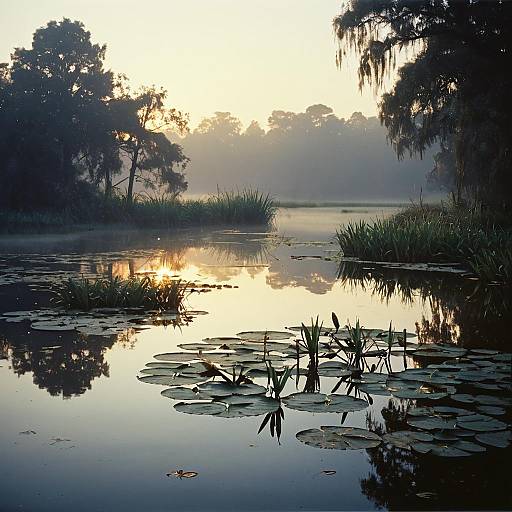 Misty Lily Pond at Sunrise
