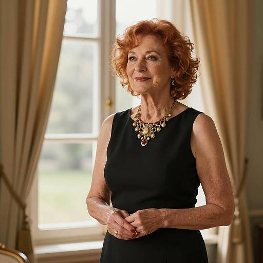 Radiant Middle-Aged Woman in Sunlit Room