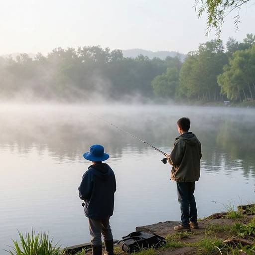 Two Brothers Fishing at Serene Lake