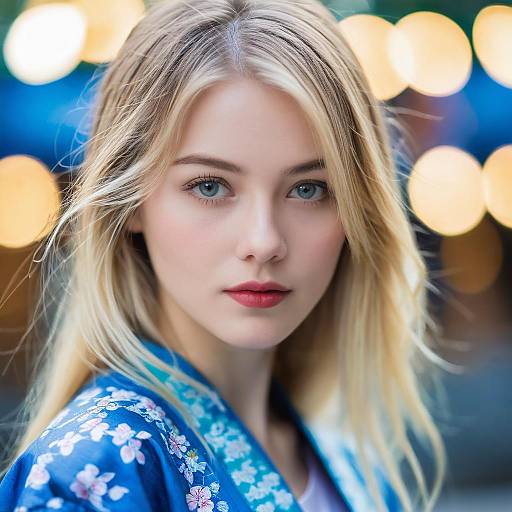 Photorealistic Blonde Girl in Japanese Clothes