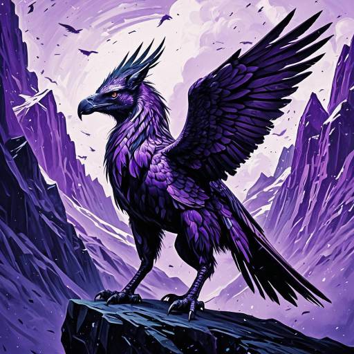 Purple Hippogriff on Rocky Cliff