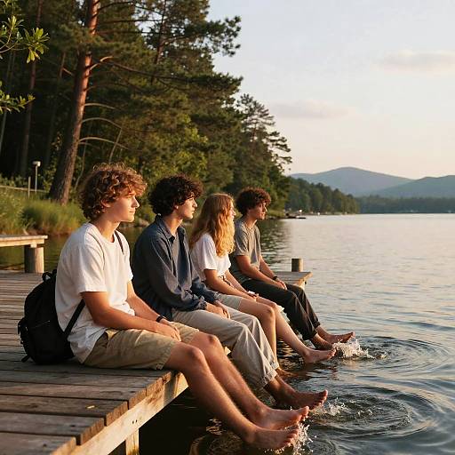Golden Hour Gathering on Lakeside Dock