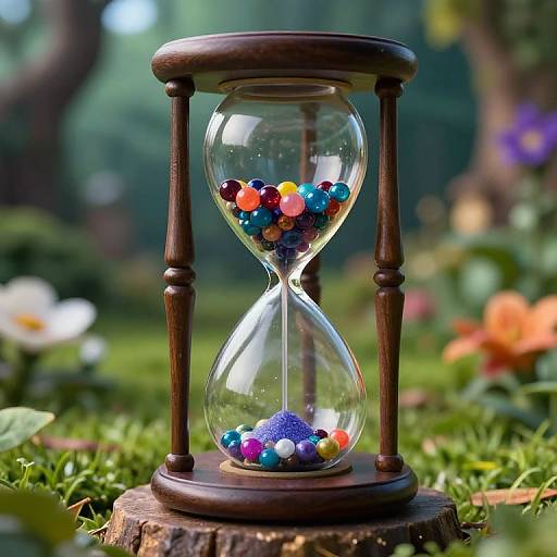 Vibrant Glass Hourglass in Garden