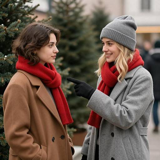 Cheerful Winter Encounter Between Friends