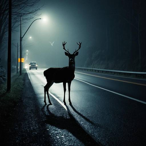 Cautious Deer on a Foggy Road Cautious Deer on a Foggy Road