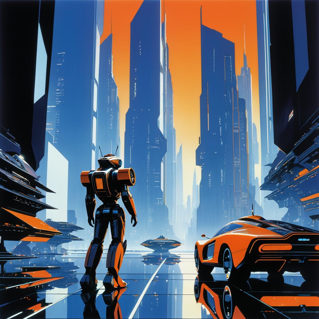 Futuristic Robot in City Skyline