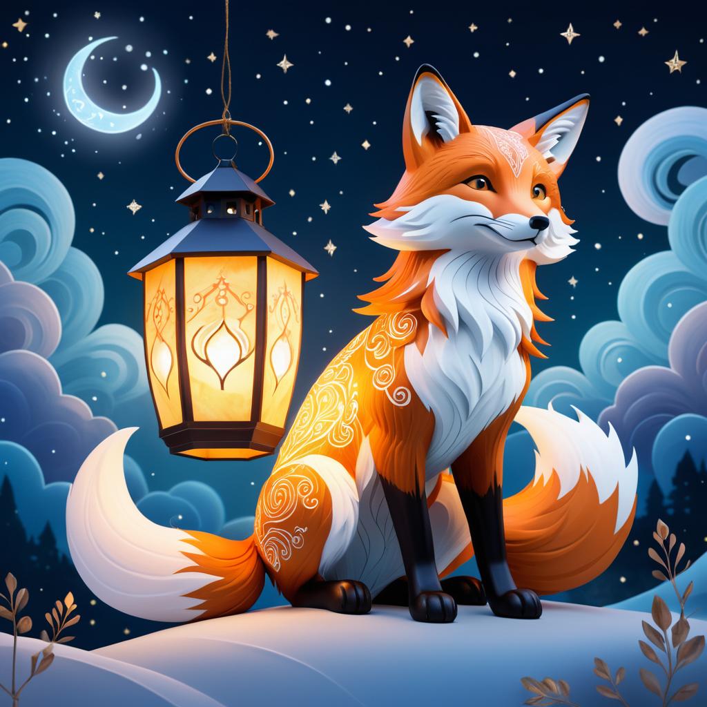 Whimsical Fox Lantern in Dreamy Sky