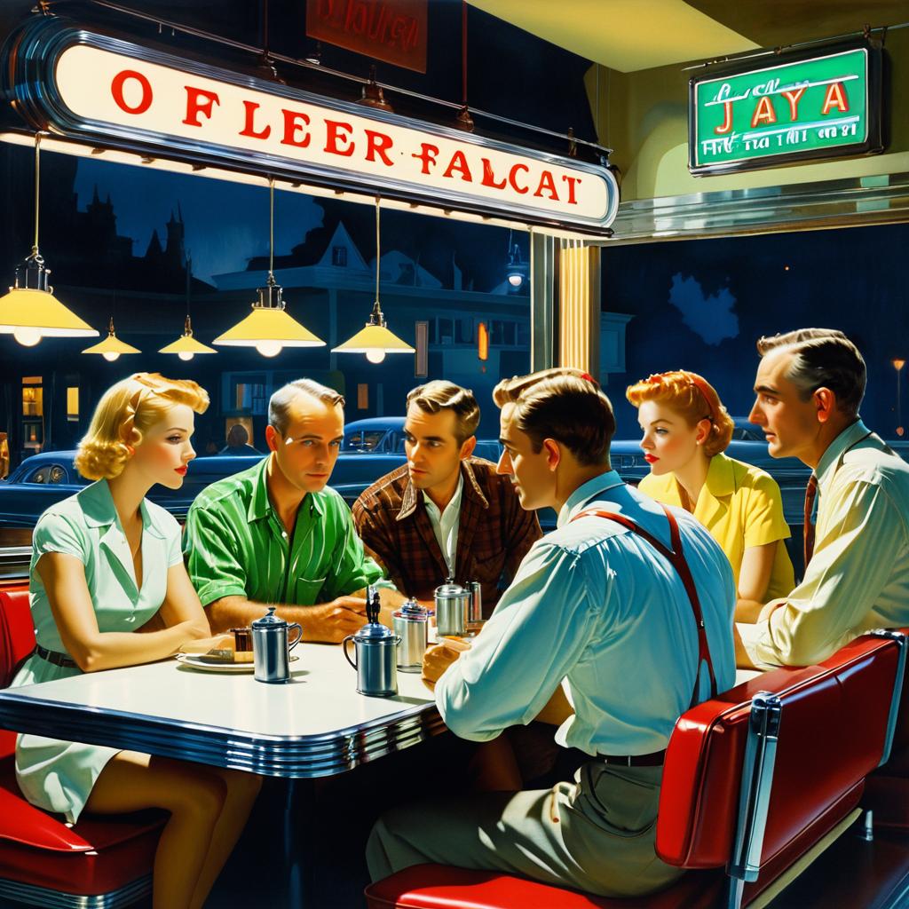 Cozy Nighttime Diner Scene Painting