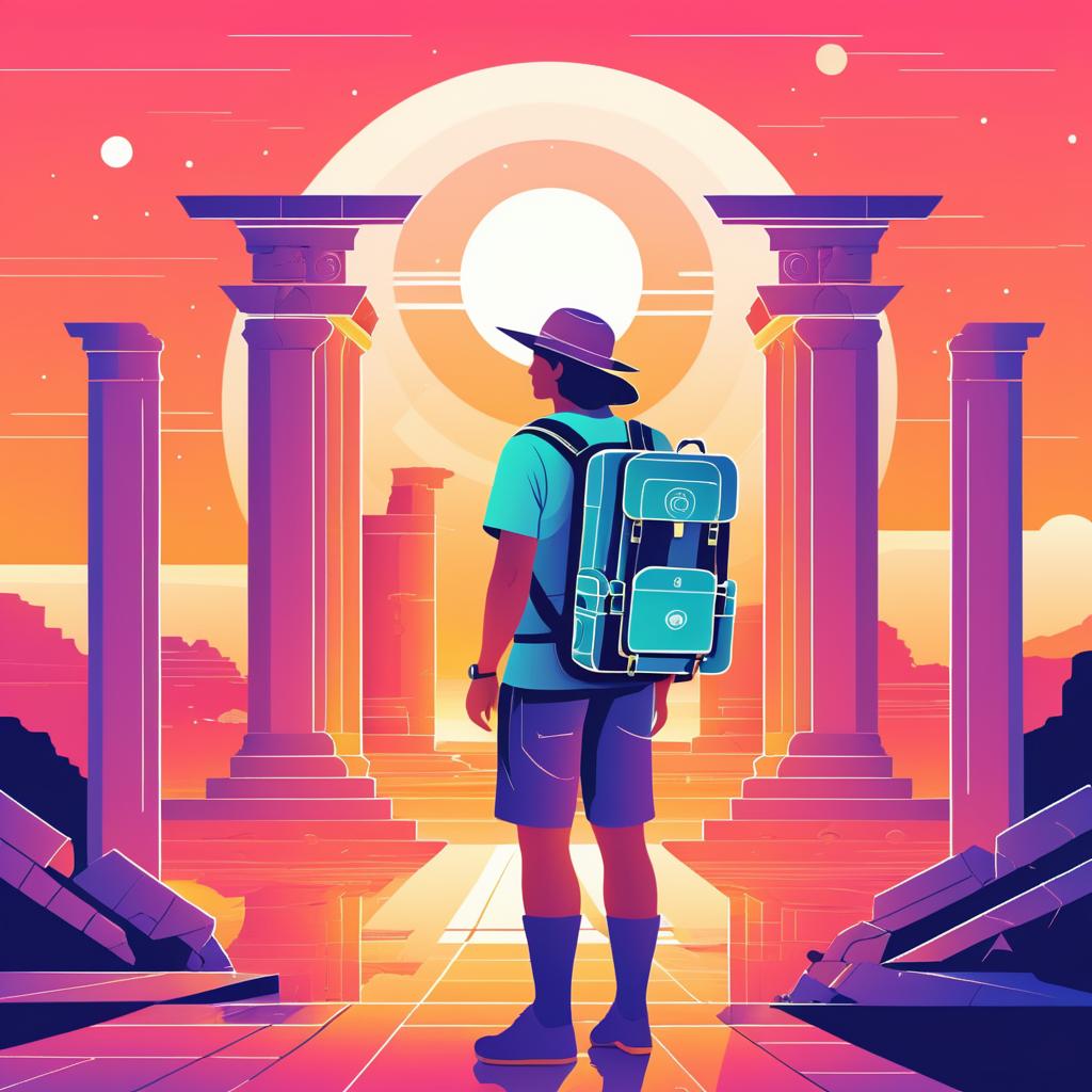 Traveler Tarot Card with Ancient Ruins