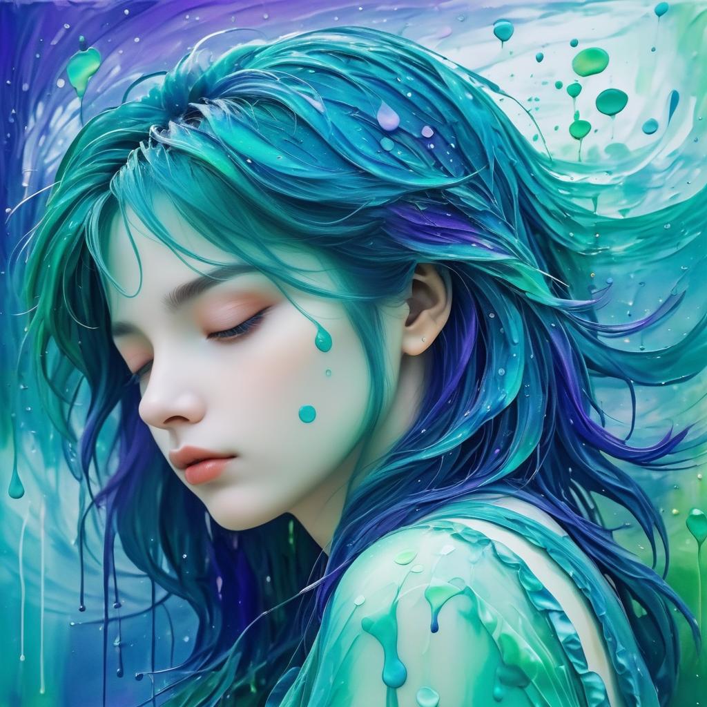 Dreamy Impressionist Girl with Green Hair