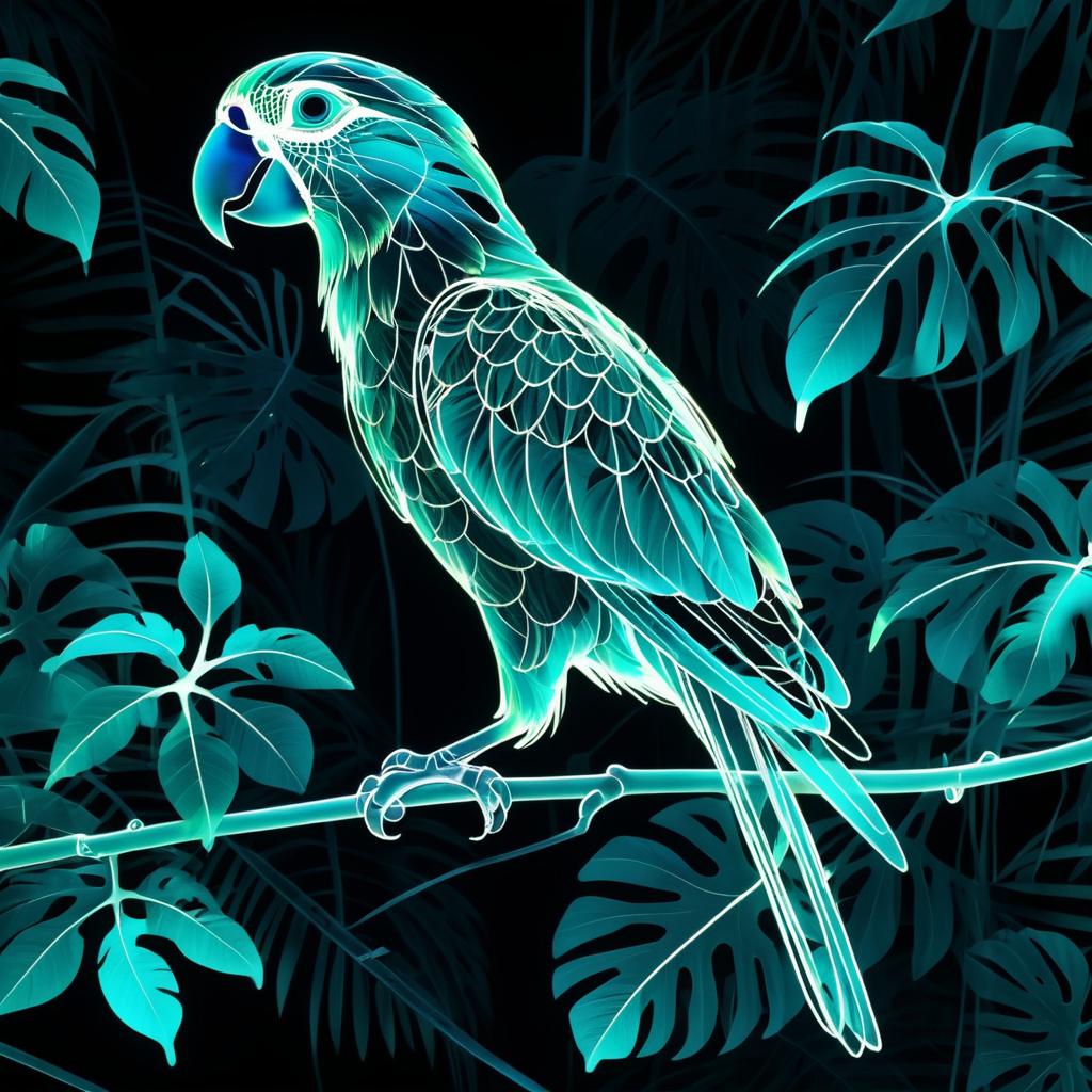 Luminescent X-Ray Parrot in Rainforest