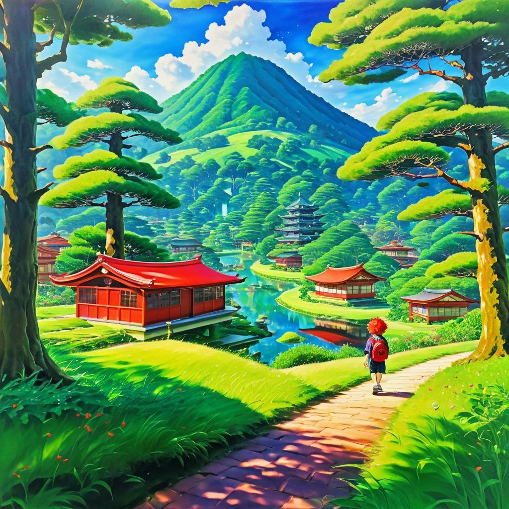 Imaginative Anime Landscape with Library