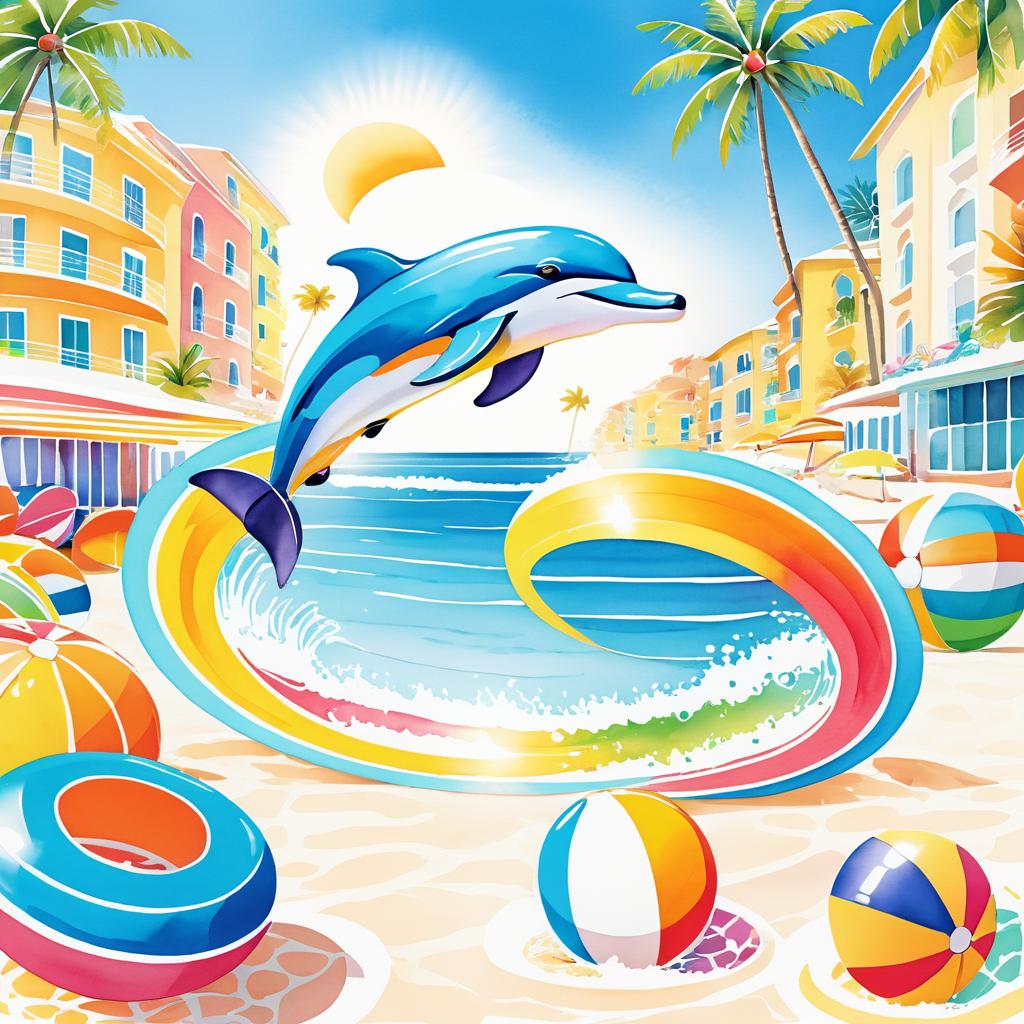 Joyful Dolphin in Vibrant Beach Scene