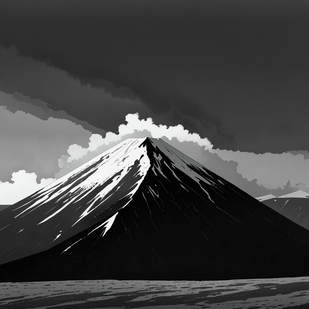 Dramatic Volcanic Summit in Greyscale