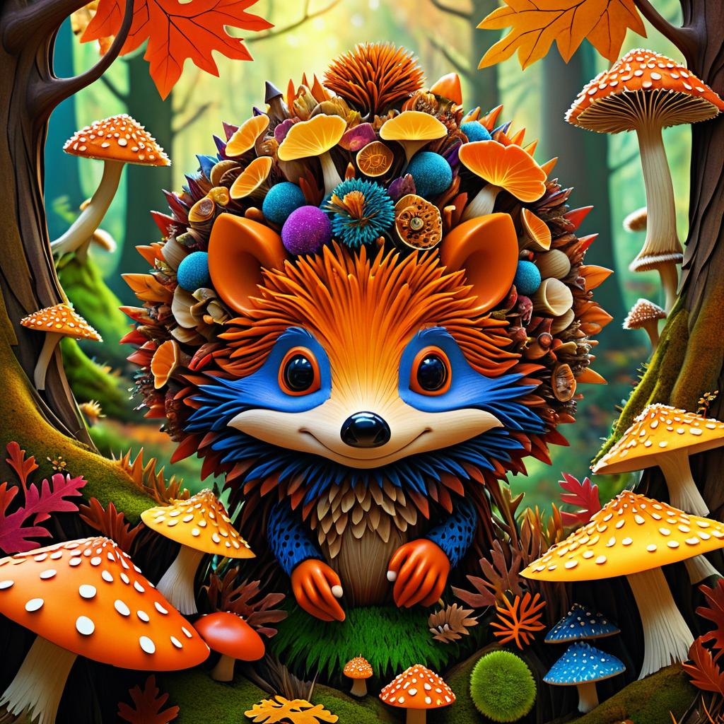 Whimsical Hedgehog Boy in Autumn Fungi